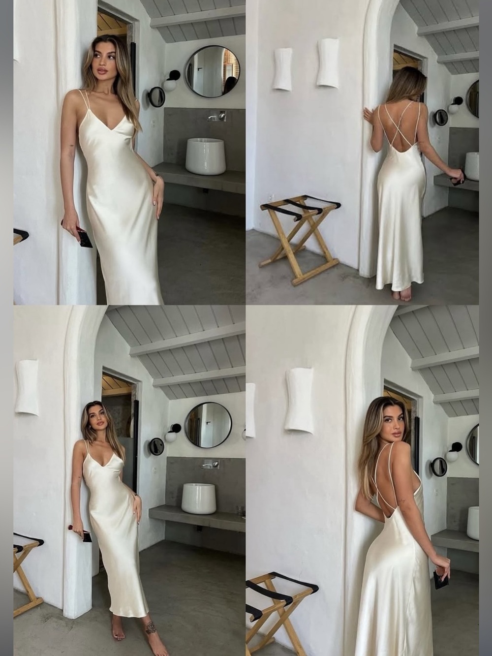 Zara Ivory Satin Backless Slip Dress